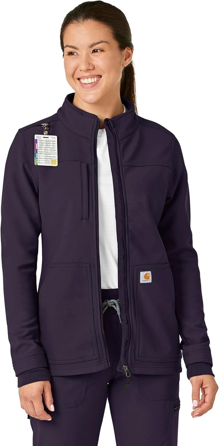 image:imageCarhartt Scrubs C81023 Womens Rugged Flex Modern Fit Bonded Fleece JaBlack Plum
