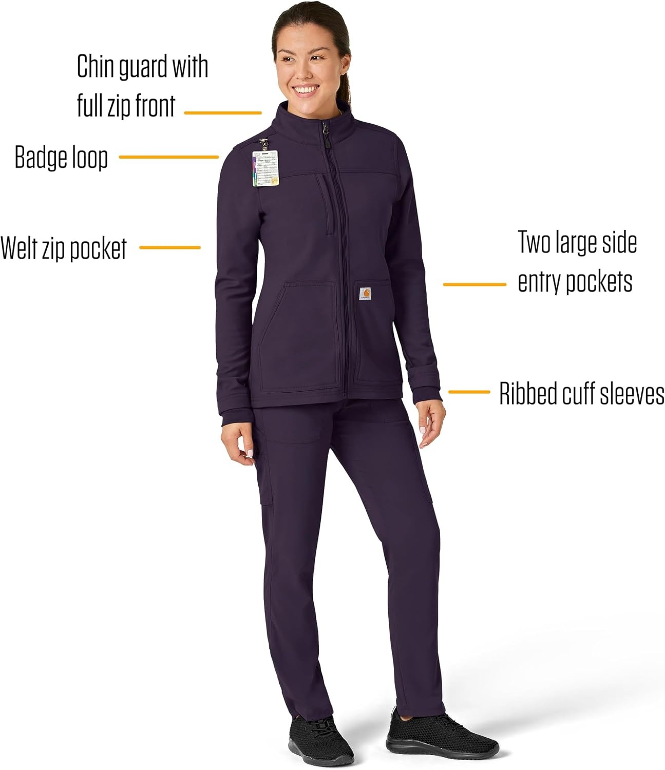 image:imageCarhartt Scrubs C81023 Womens Rugged Flex Modern Fit Bonded Fleece JaBlack Plum