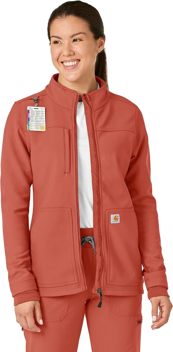 image:imageCarhartt Scrubs C81023 Womens Rugged Flex Modern Fit Bonded Fleece JaDusty Cedar
