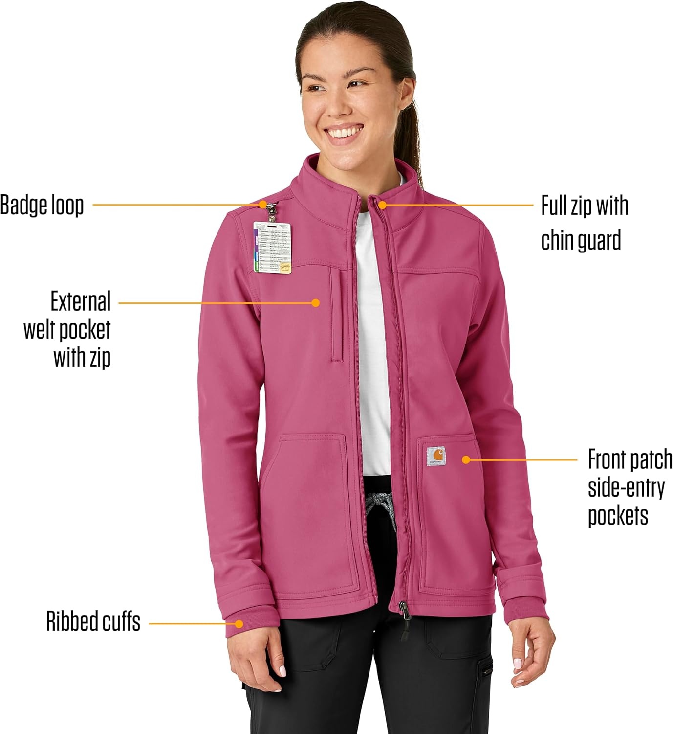 image:imageCarhartt Scrubs C81023 Womens Rugged Flex Modern Fit Bonded Fleece JaElectric Fuschia