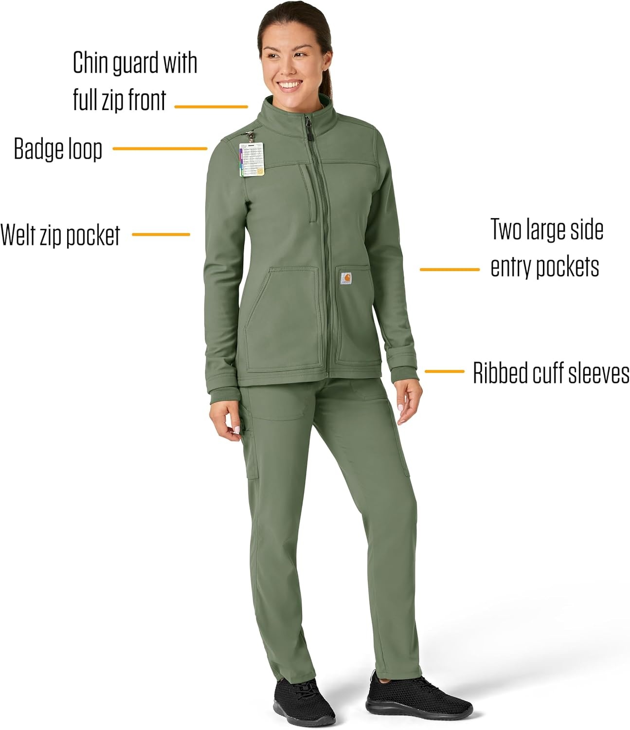 image:imageCarhartt Scrubs C81023 Womens Rugged Flex Modern Fit Bonded Fleece JaOlive