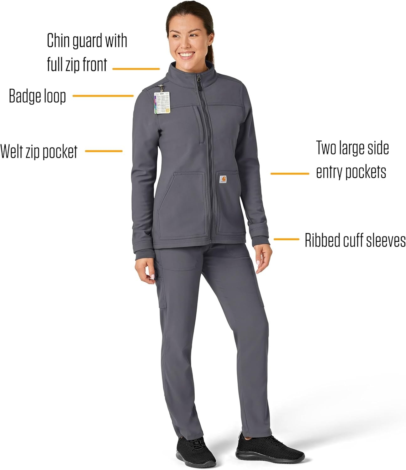 image:imageCarhartt Scrubs C81023 Womens Rugged Flex Modern Fit Bonded Fleece JaPewter