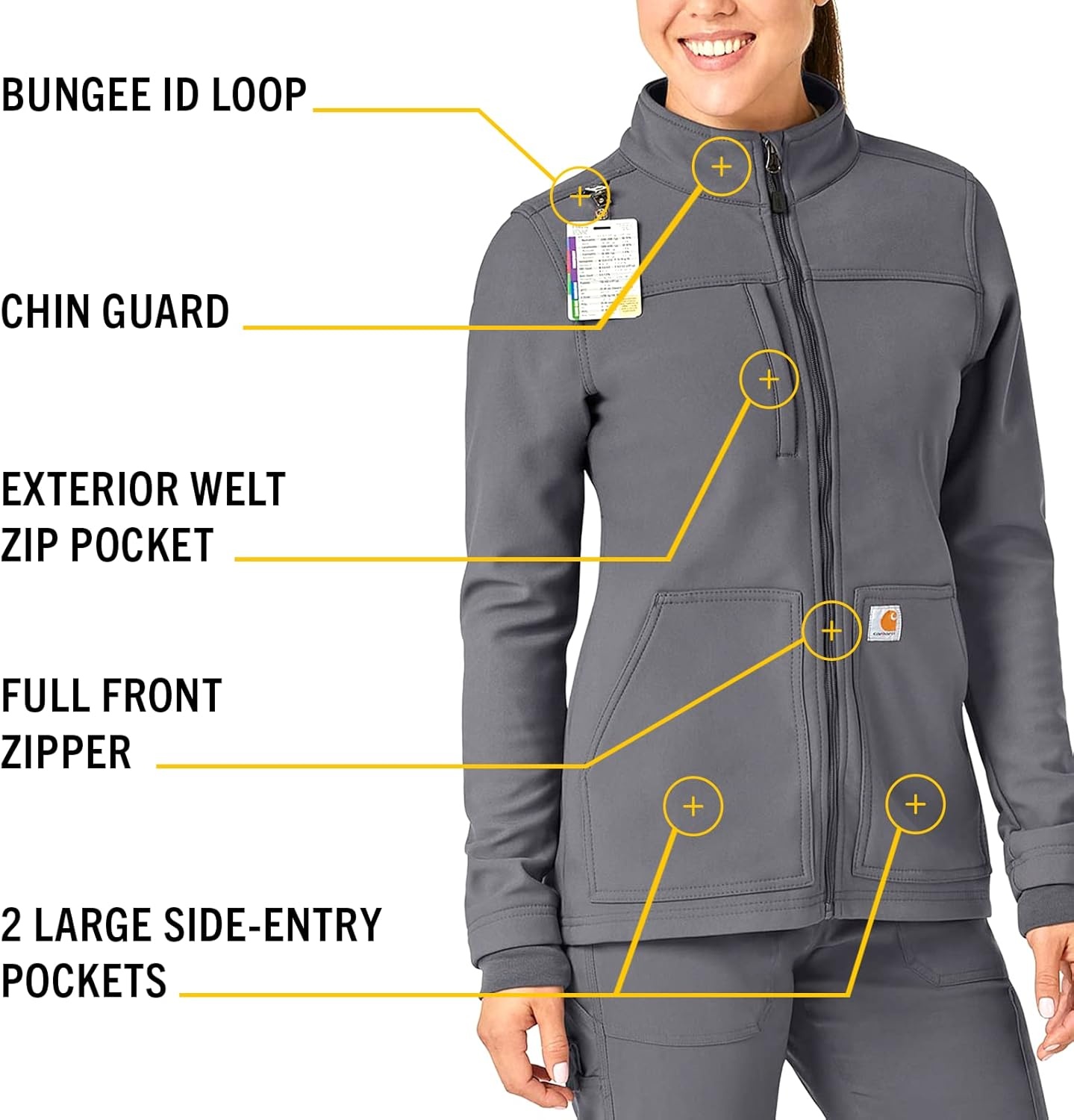 image:imageCarhartt Scrubs C81023 Womens Rugged Flex Modern Fit Bonded Fleece JaPewter