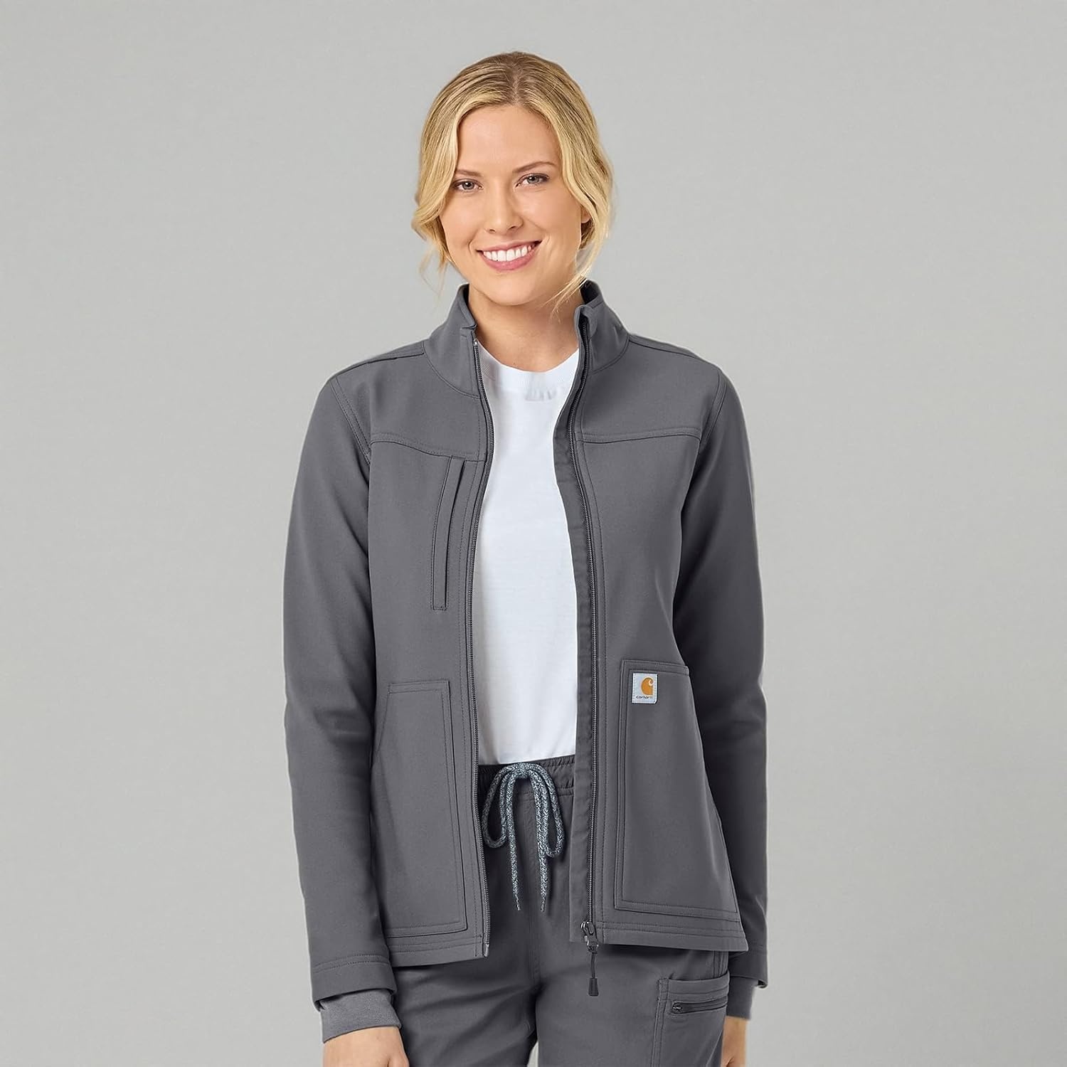 image:imageCarhartt Scrubs C81023 Womens Rugged Flex Modern Fit Bonded Fleece JaPewter