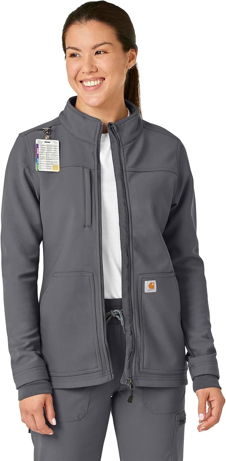 image:imageCarhartt Scrubs C81023 Womens Rugged Flex Modern Fit Bonded Fleece JaPewter