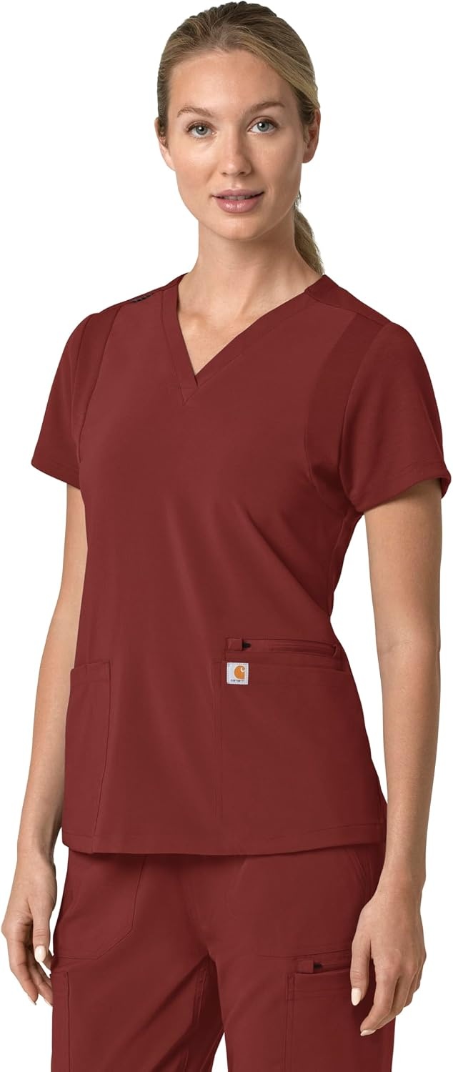 image:imageCarhartt Scrubs for Women Force CrossFlex Panel VNeck Tops with 3 PocketsAmber Terrain