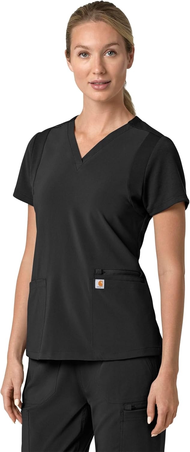 image:imageCarhartt Scrubs for Women Force CrossFlex Panel VNeck Tops with 3 PocketsBlack