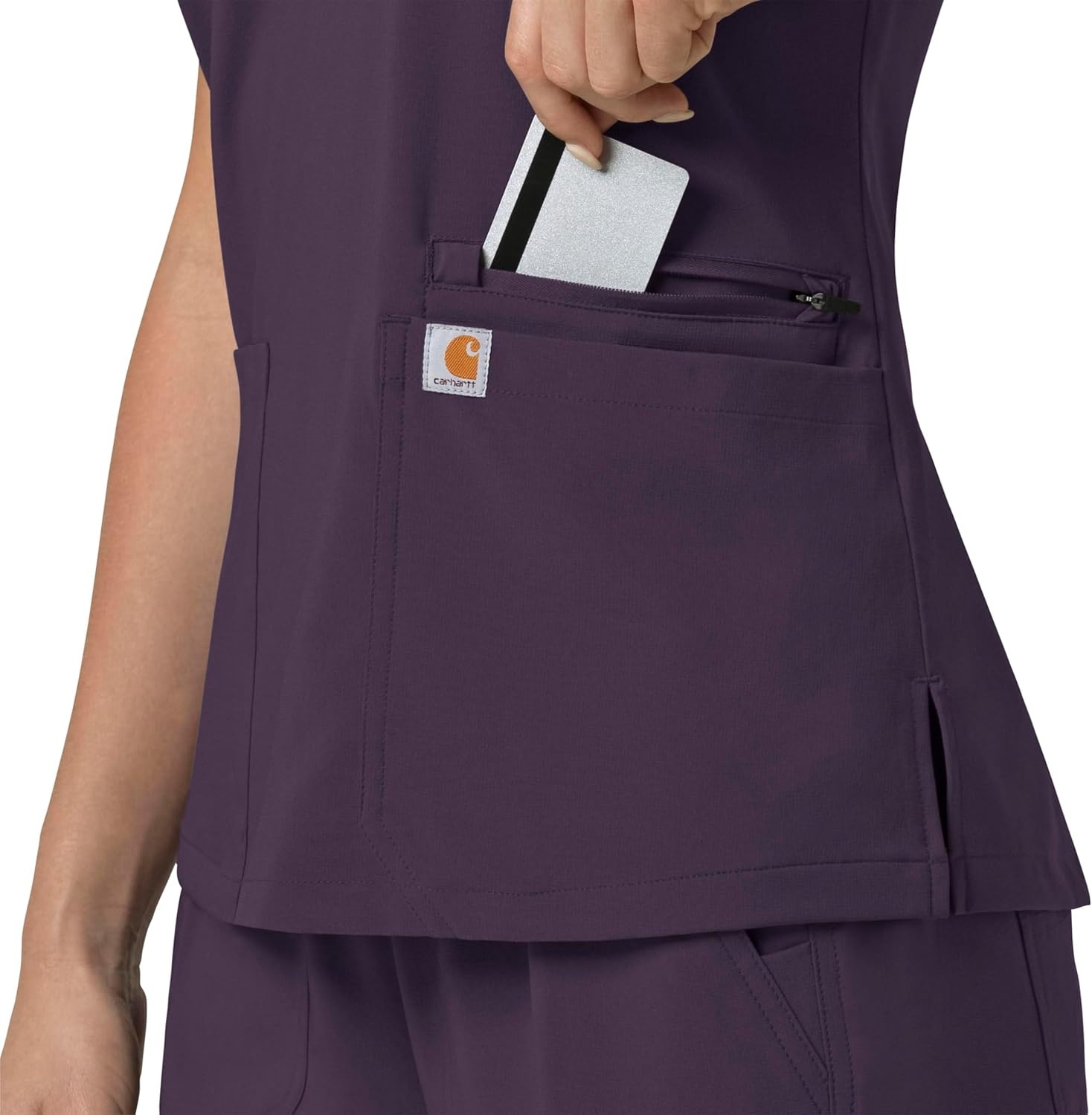 image:imageCarhartt Scrubs for Women Force CrossFlex Panel VNeck Tops with 3 PocketsBlack Plum