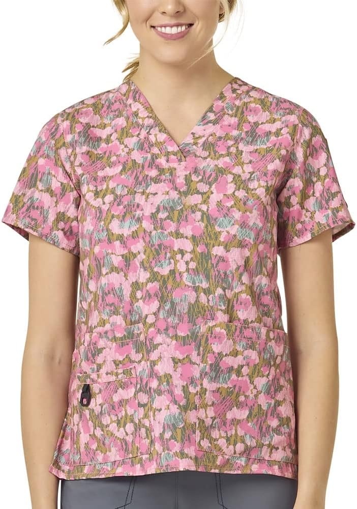 image:imageCarhartt Scrubs for Women Force CrossFlex Panel VNeck Tops with 3 PocketsBrush Camo