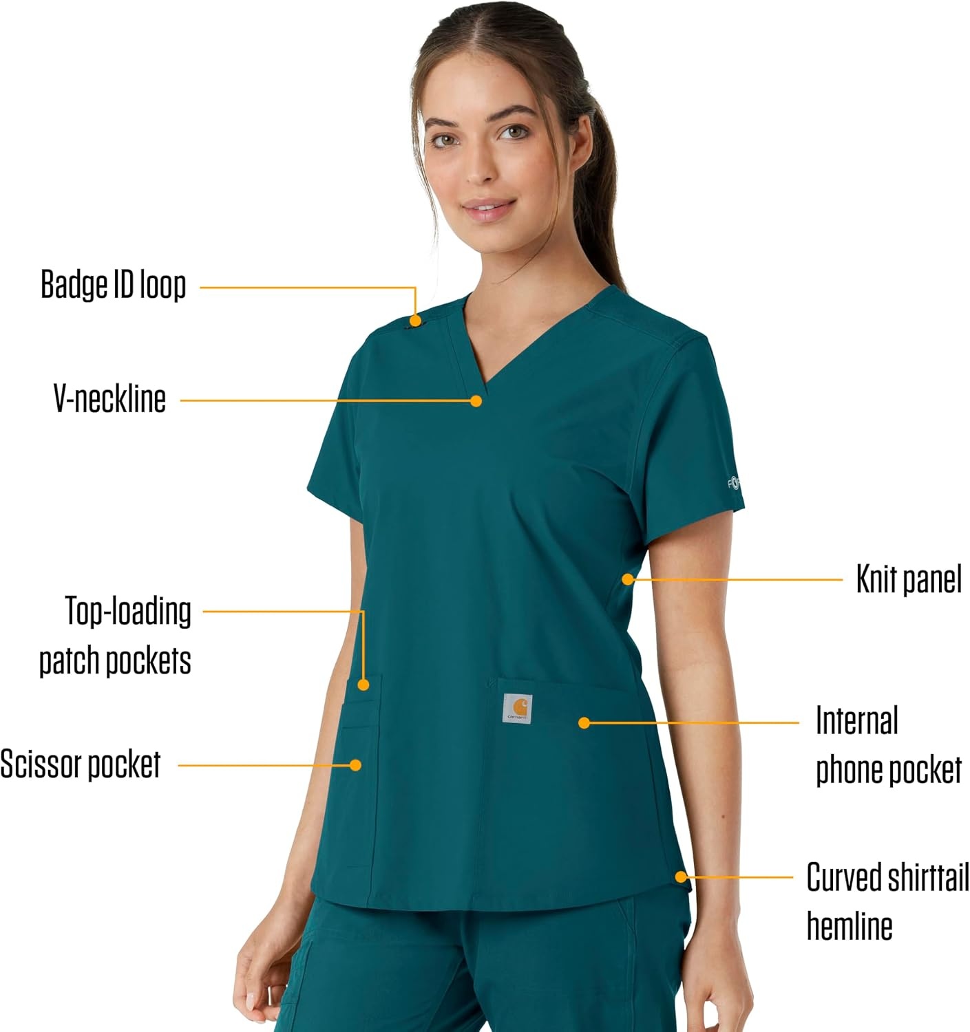 image:imageCarhartt Scrubs for Women Force CrossFlex Panel VNeck Tops with 3 PocketsCaribbean