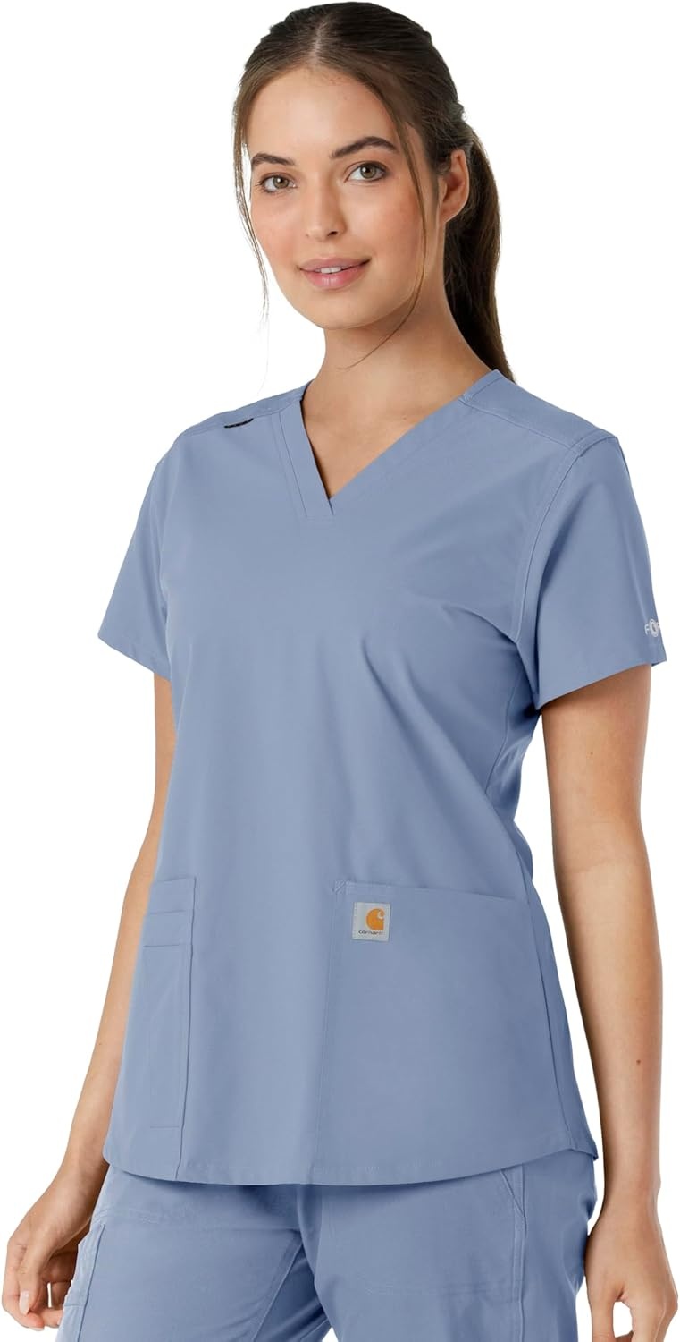 image:imageCarhartt Scrubs for Women Force CrossFlex Panel VNeck Tops with 3 PocketsCeil Blue