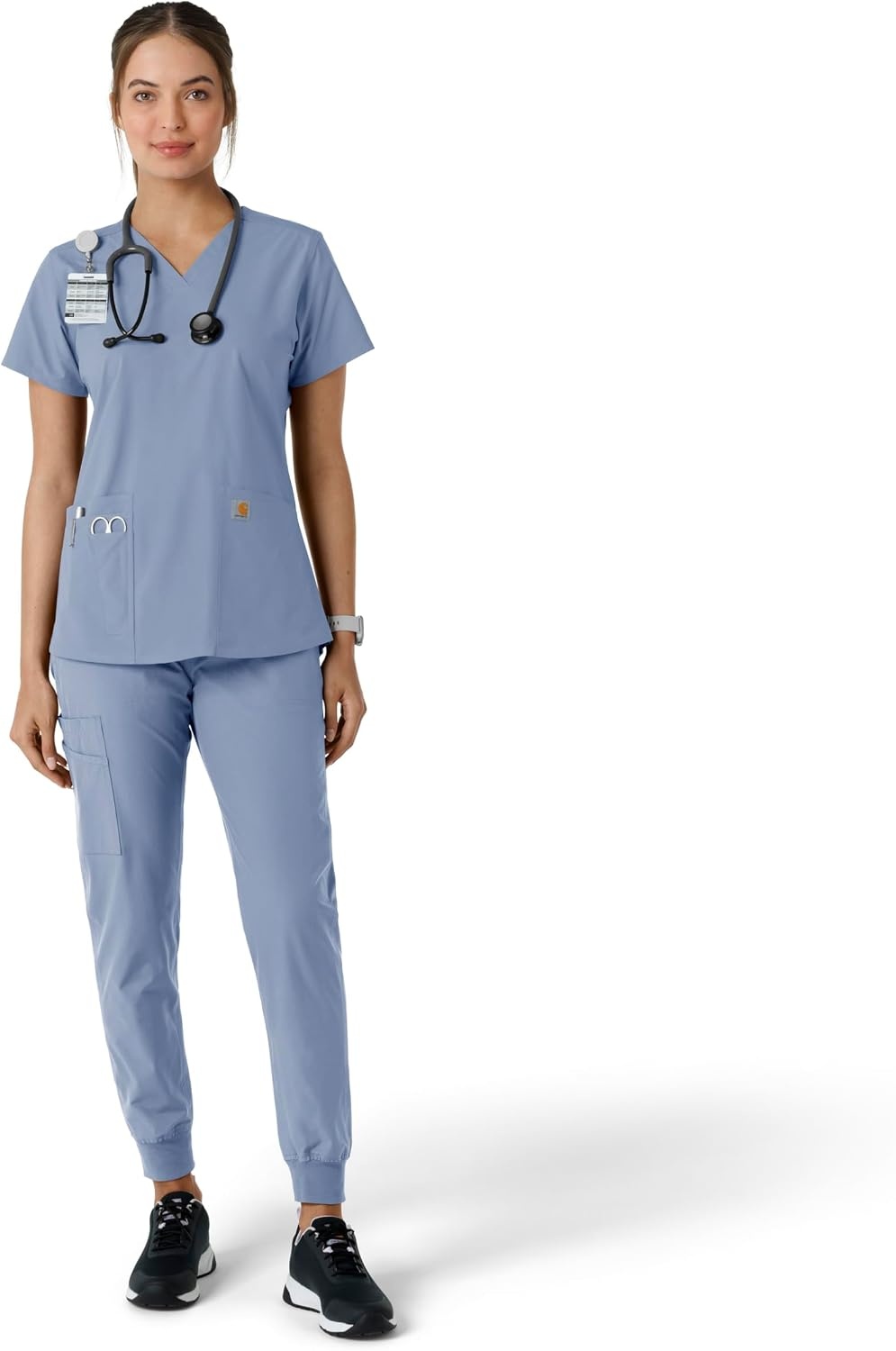 image:imageCarhartt Scrubs for Women Force CrossFlex Panel VNeck Tops with 3 PocketsCeil Blue