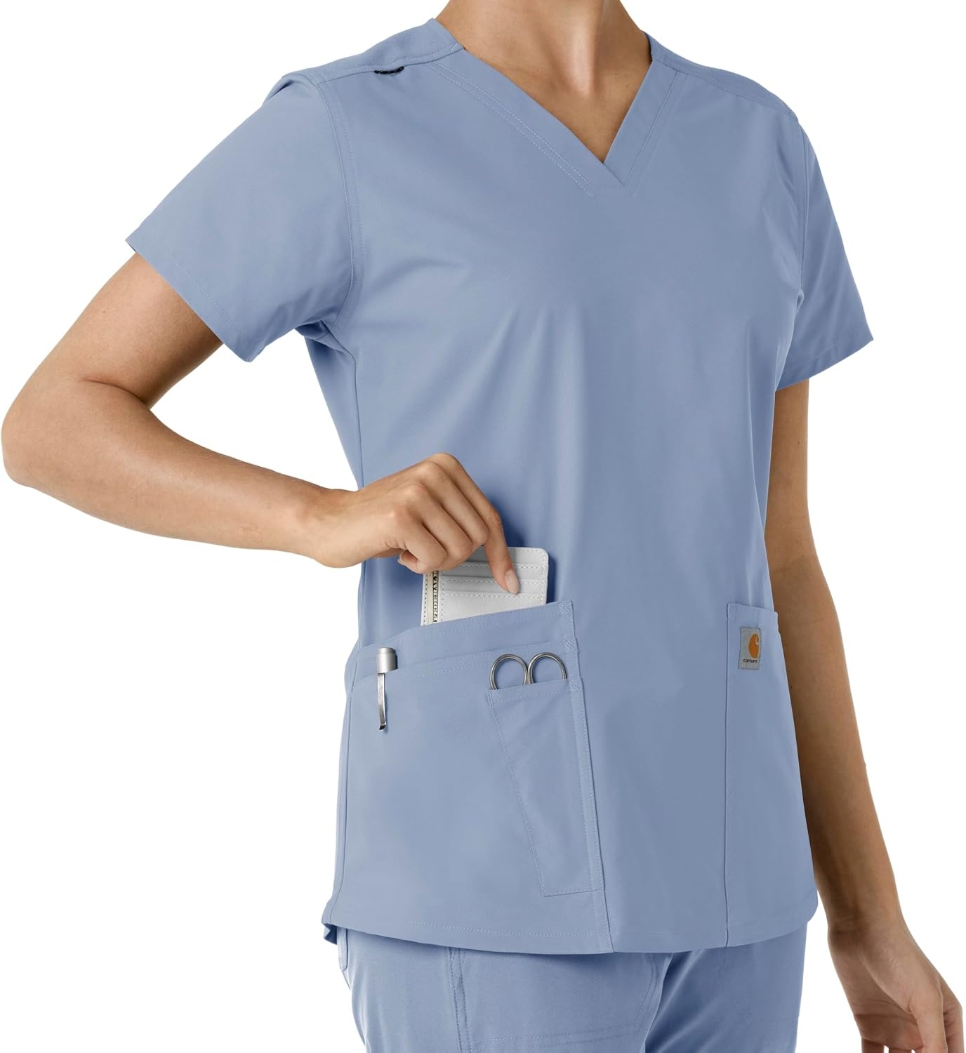 image:imageCarhartt Scrubs for Women Force CrossFlex Panel VNeck Tops with 3 PocketsCeil Blue