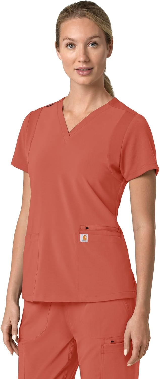 image:imageCarhartt Scrubs for Women Force CrossFlex Panel VNeck Tops with 3 PocketsDusty Cedar