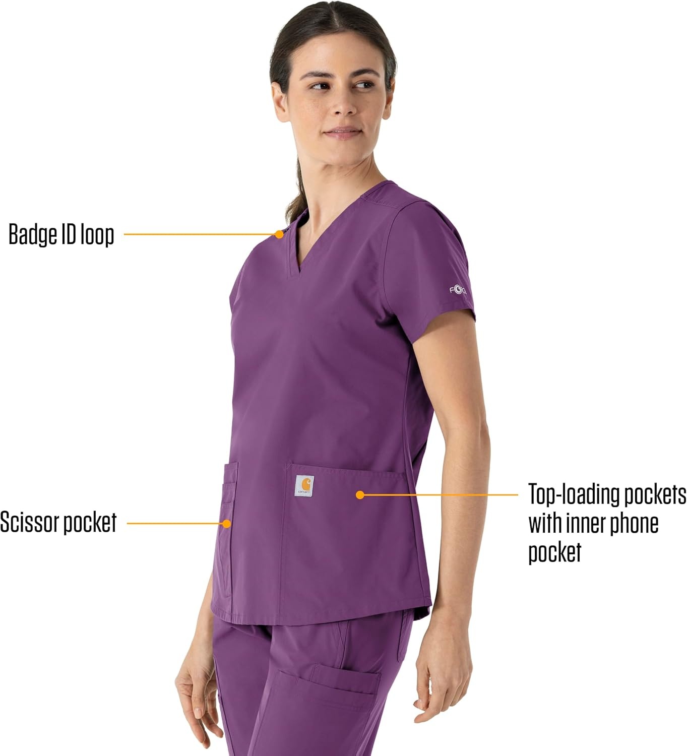 image:imageCarhartt Scrubs for Women Force CrossFlex Panel VNeck Tops with 3 PocketsEggplant