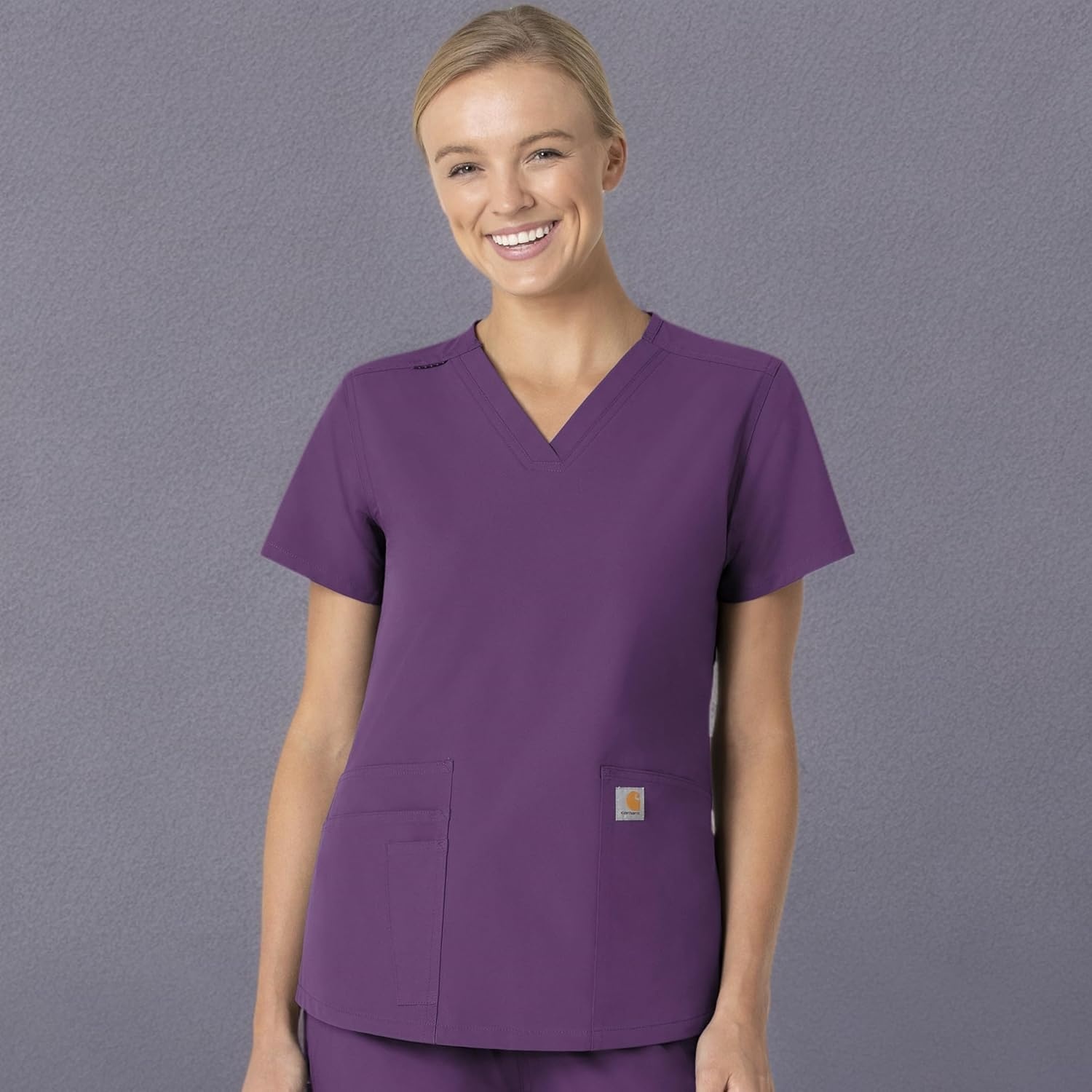 image:imageCarhartt Scrubs for Women Force CrossFlex Panel VNeck Tops with 3 PocketsEggplant
