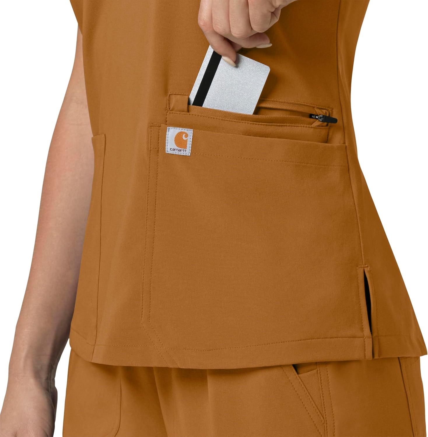 image:imageCarhartt Scrubs for Women Force CrossFlex Panel VNeck Tops with 3 PocketsFox Brown