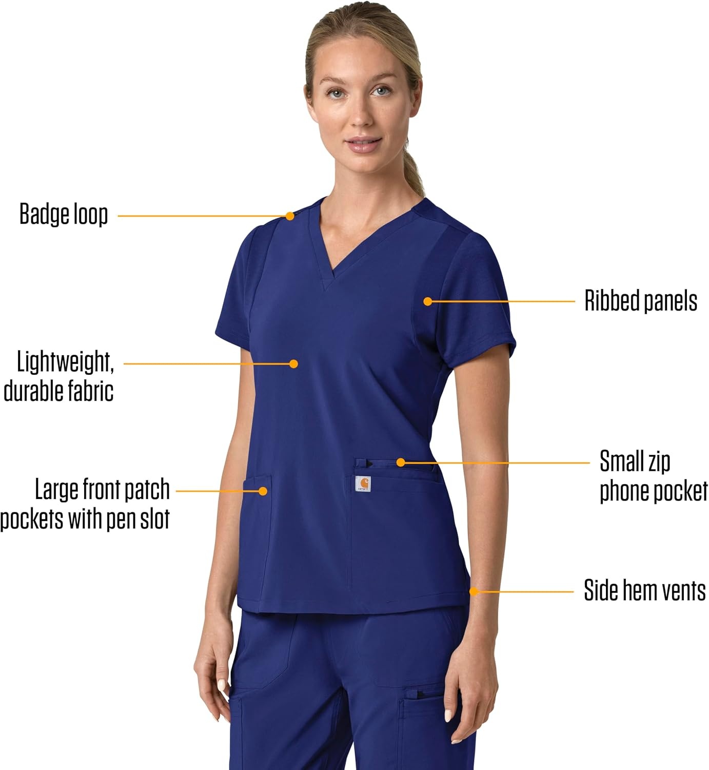 image:imageCarhartt Scrubs for Women Force CrossFlex Panel VNeck Tops with 3 PocketsGalaxy Blue
