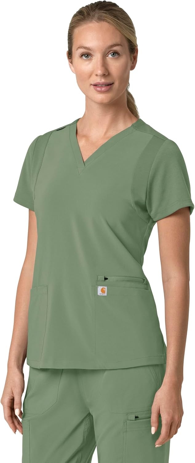 image:imageCarhartt Scrubs for Women Force CrossFlex Panel VNeck Tops with 3 PocketsGreen Slate