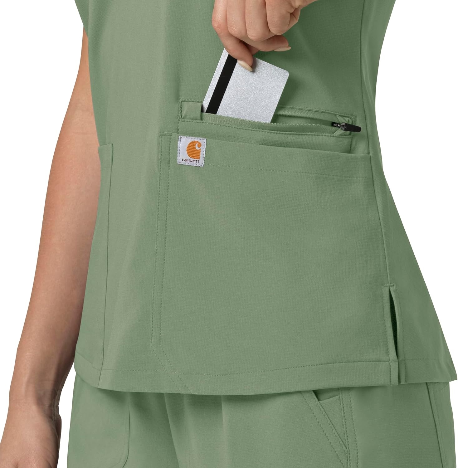 image:imageCarhartt Scrubs for Women Force CrossFlex Panel VNeck Tops with 3 PocketsGreen Slate