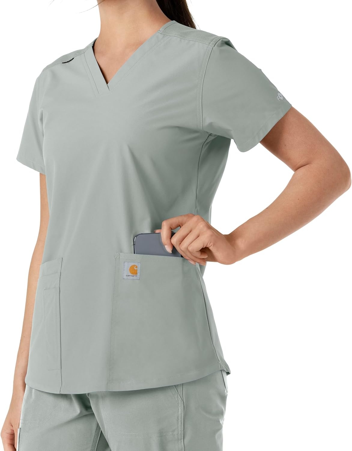 image:imageCarhartt Scrubs for Women Force CrossFlex Panel VNeck Tops with 3 PocketsGrey