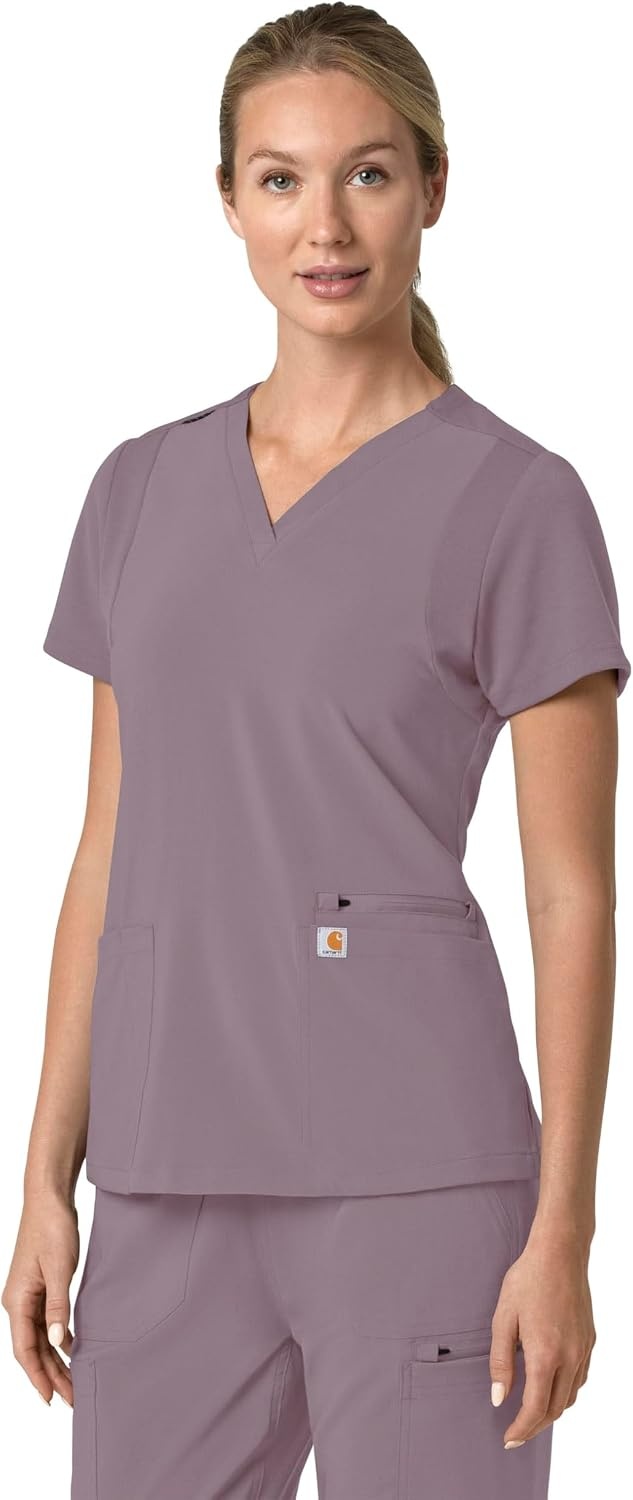 image:imageCarhartt Scrubs for Women Force CrossFlex Panel VNeck Tops with 3 PocketsLavender Mist