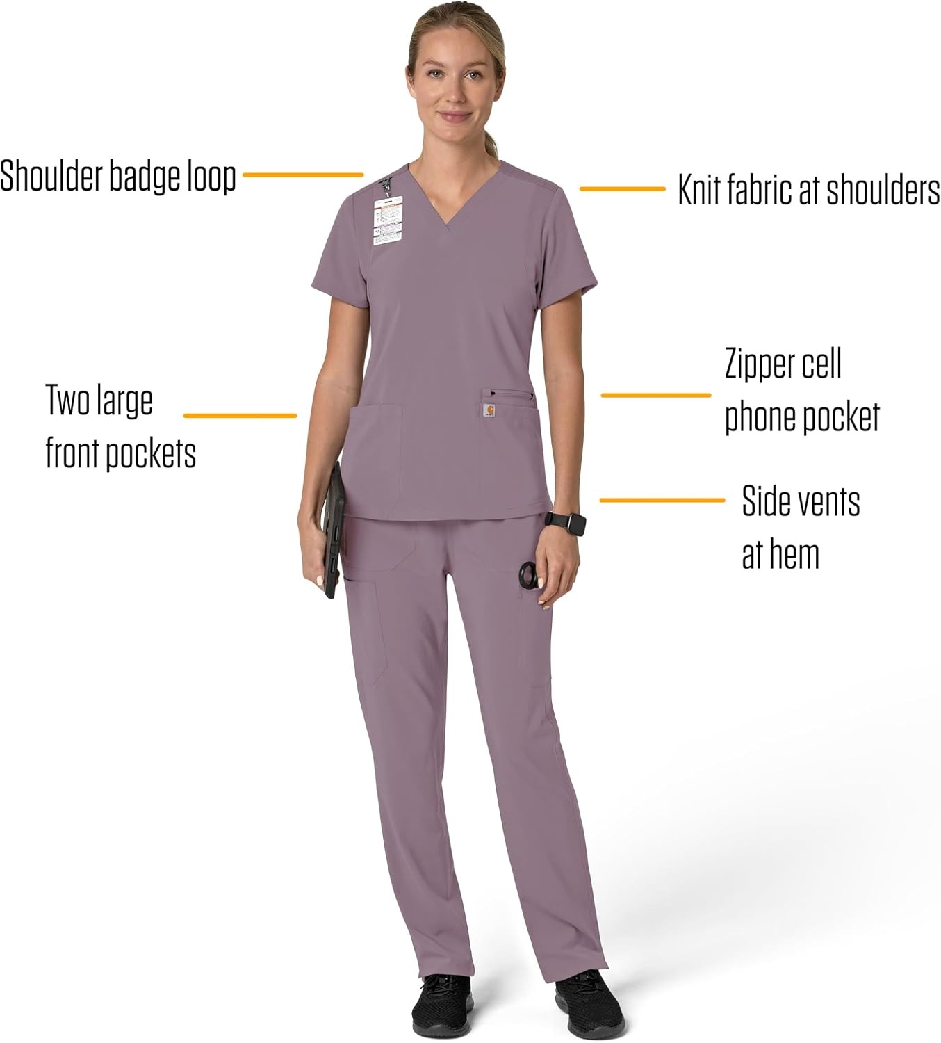 image:imageCarhartt Scrubs for Women Force CrossFlex Panel VNeck Tops with 3 PocketsLavender Mist