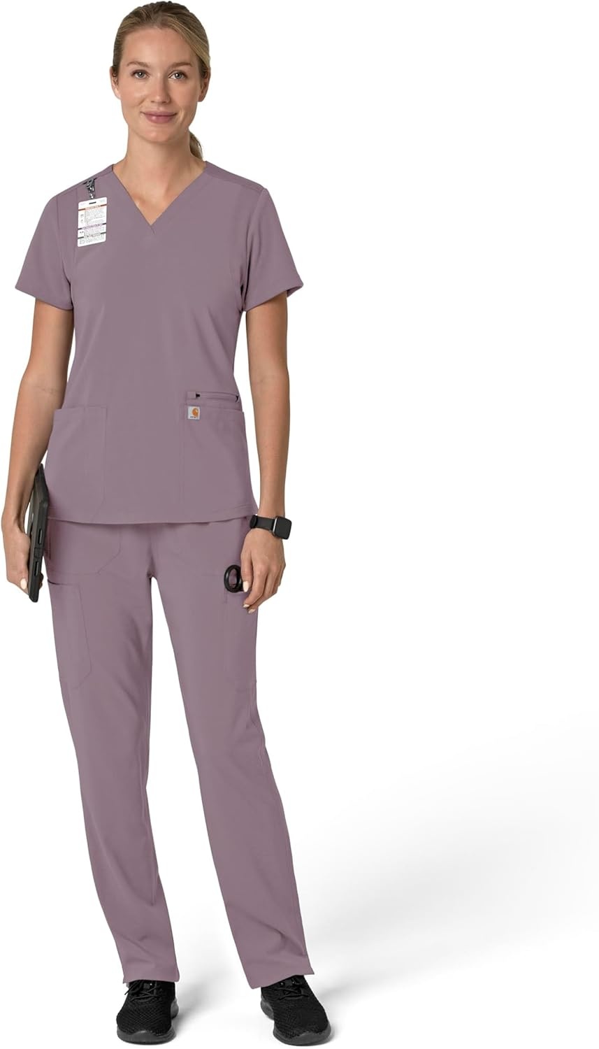 image:imageCarhartt Scrubs for Women Force CrossFlex Panel VNeck Tops with 3 PocketsLavender Mist
