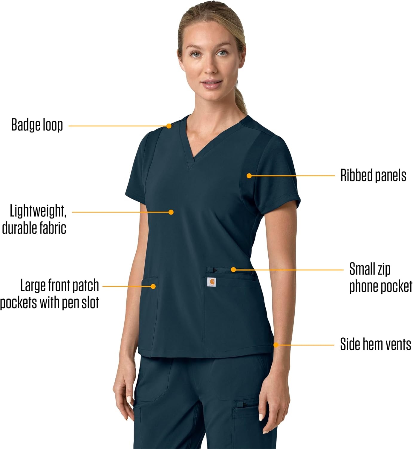 image:imageCarhartt Scrubs for Women Force CrossFlex Panel VNeck Tops with 3 PocketsNavy