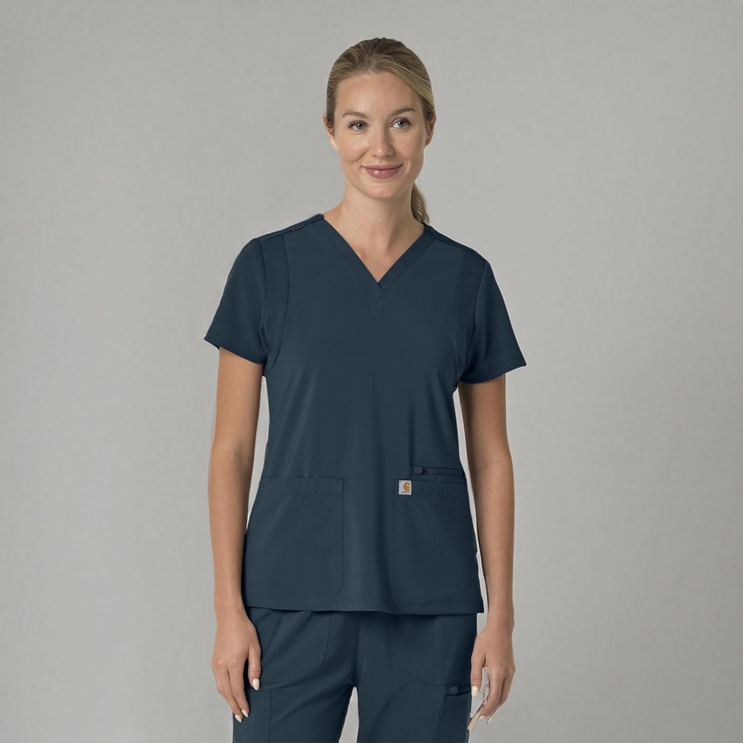 image:imageCarhartt Scrubs for Women Force CrossFlex Panel VNeck Tops with 3 PocketsNavy