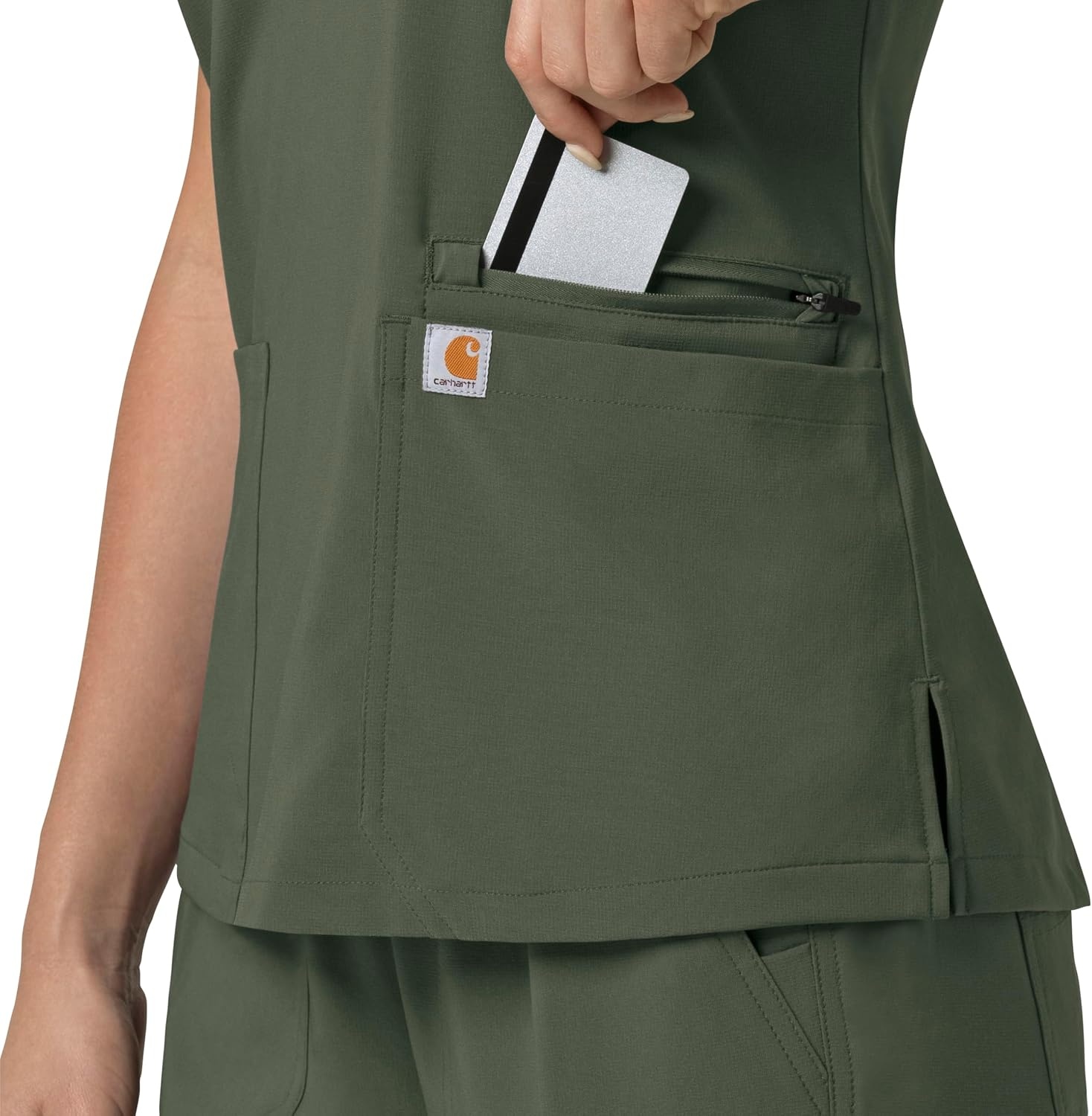 image:imageCarhartt Scrubs for Women Force CrossFlex Panel VNeck Tops with 3 PocketsOlive