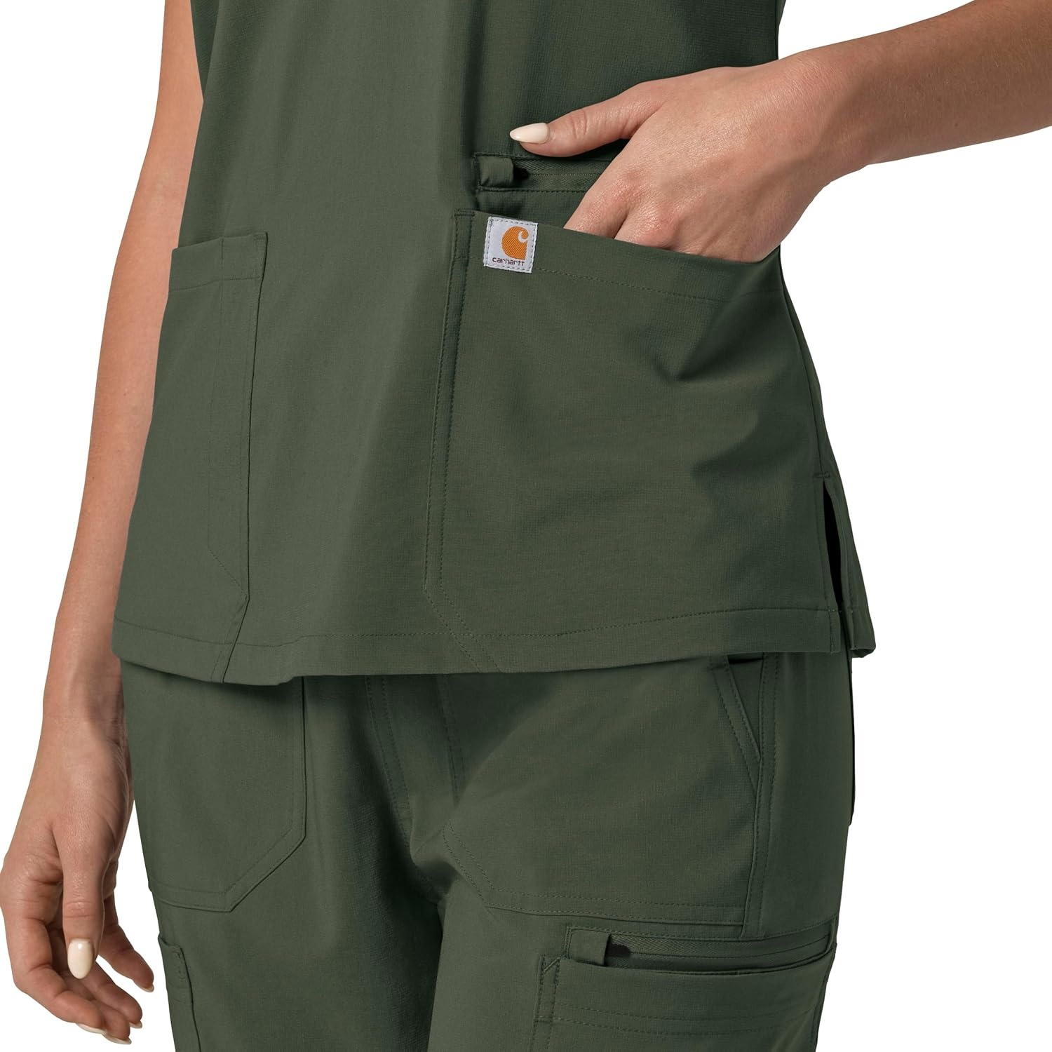 image:imageCarhartt Scrubs for Women Force CrossFlex Panel VNeck Tops with 3 PocketsOlive