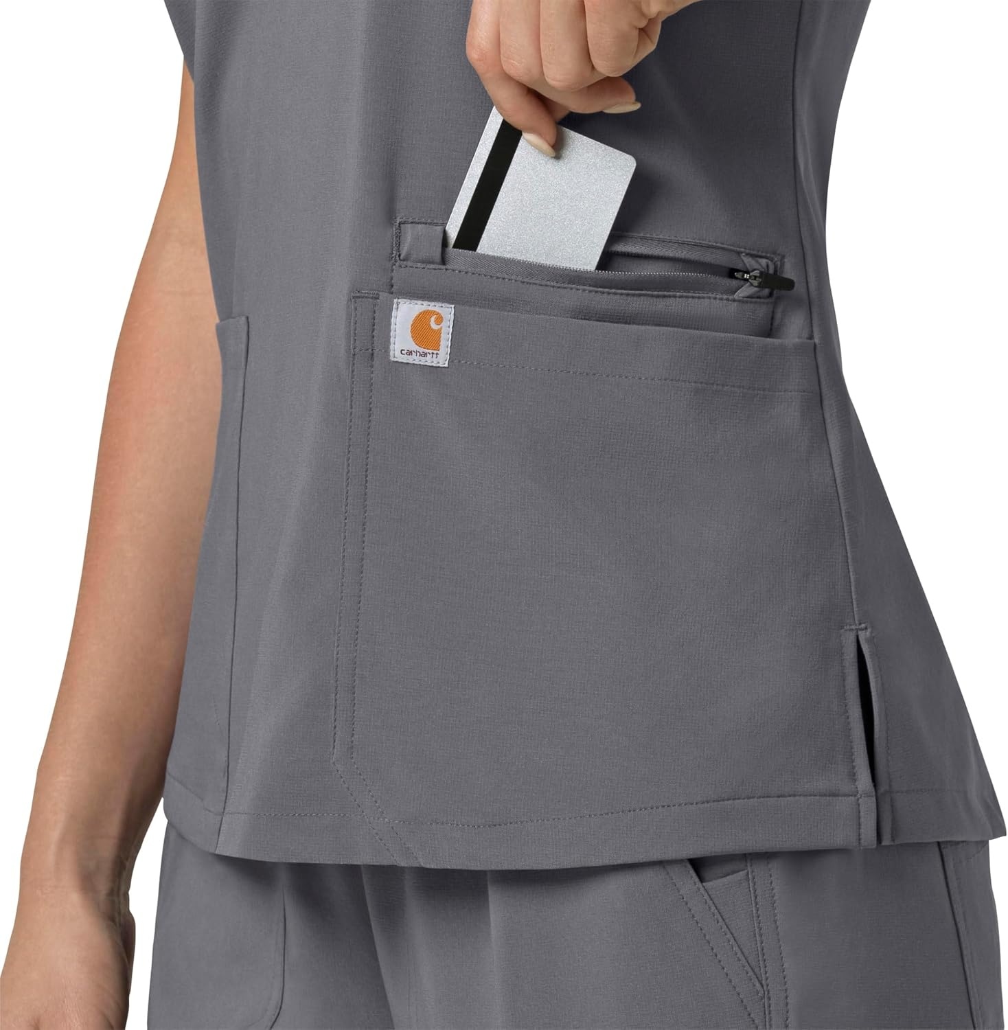 image:imageCarhartt Scrubs for Women Force CrossFlex Panel VNeck Tops with 3 PocketsPewter