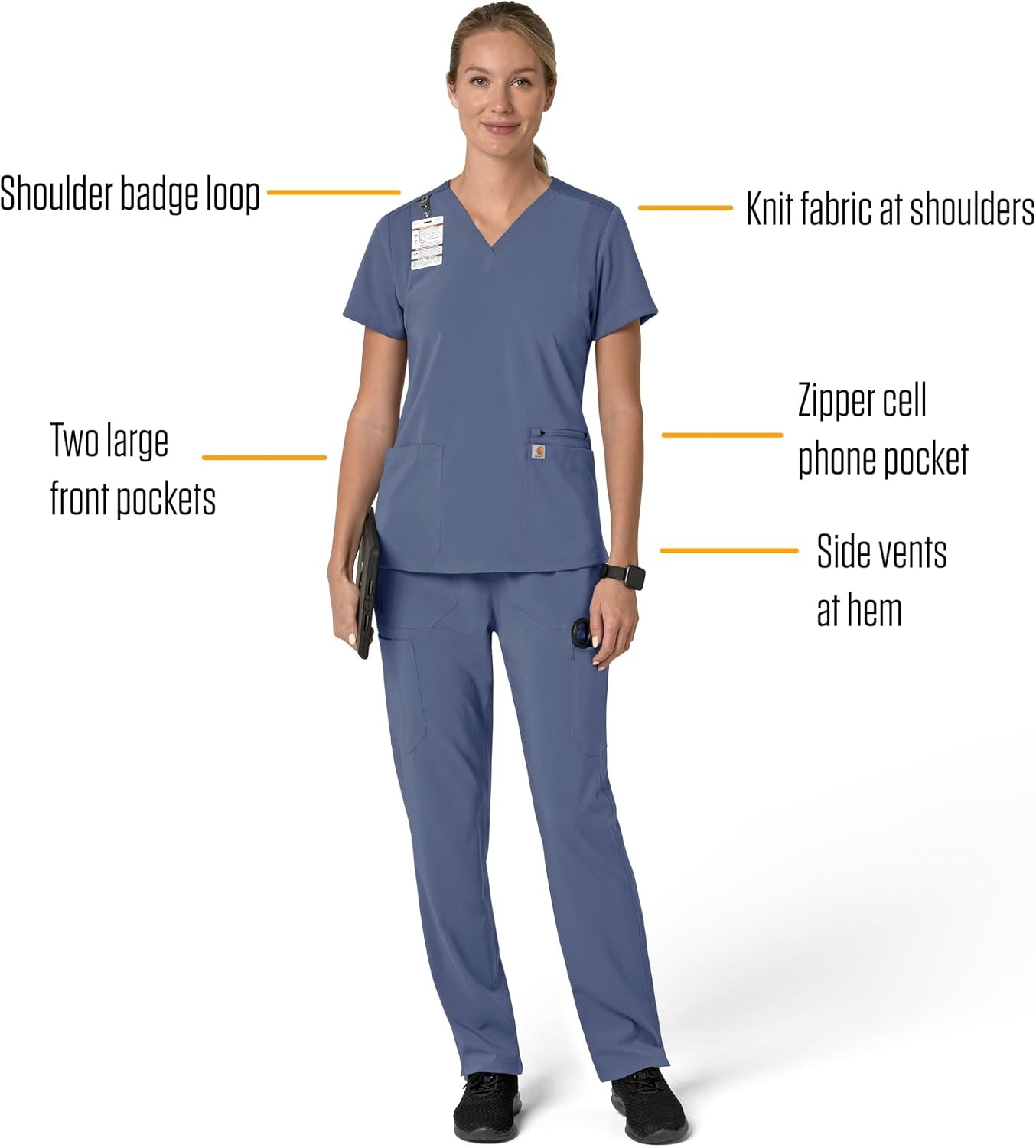 image:imageCarhartt Scrubs for Women Force CrossFlex Panel VNeck Tops with 3 PocketsRiverside