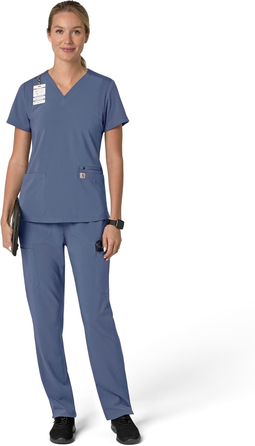 image:imageCarhartt Scrubs for Women Force CrossFlex Panel VNeck Tops with 3 PocketsRiverside