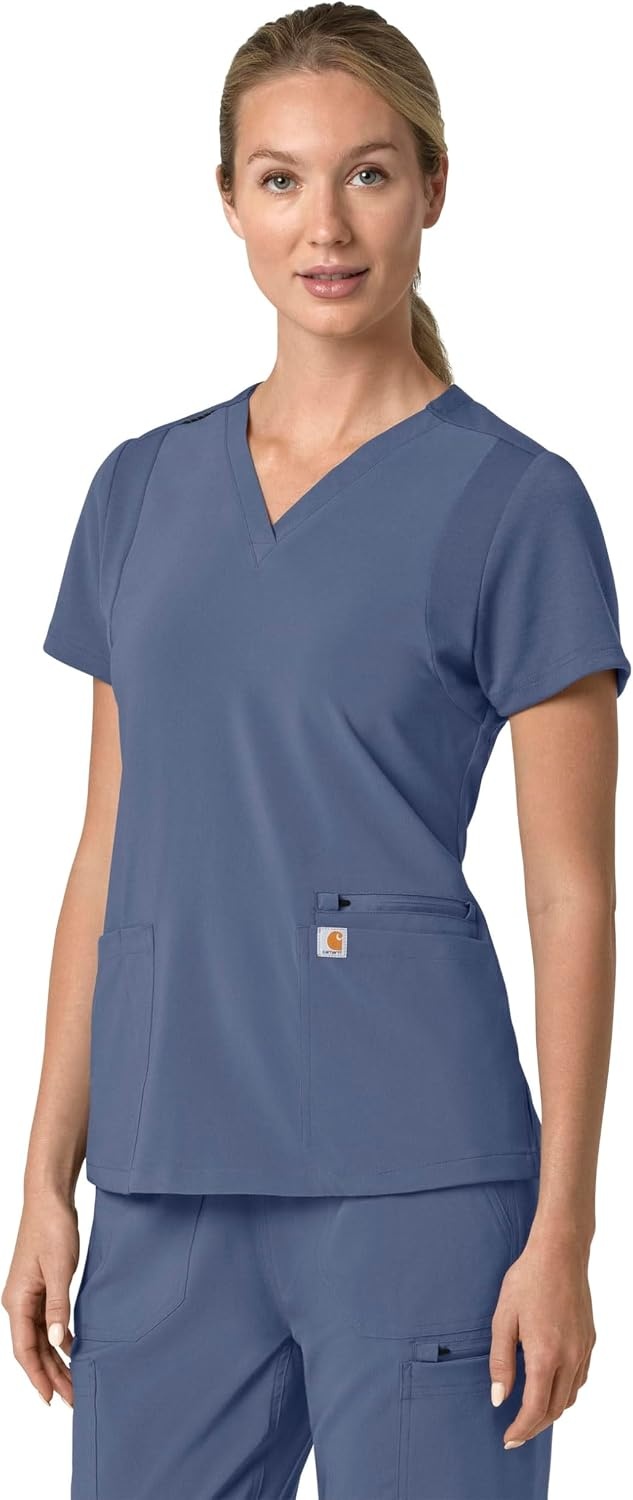 image:imageCarhartt Scrubs for Women Force CrossFlex Panel VNeck Tops with 3 PocketsRiverside