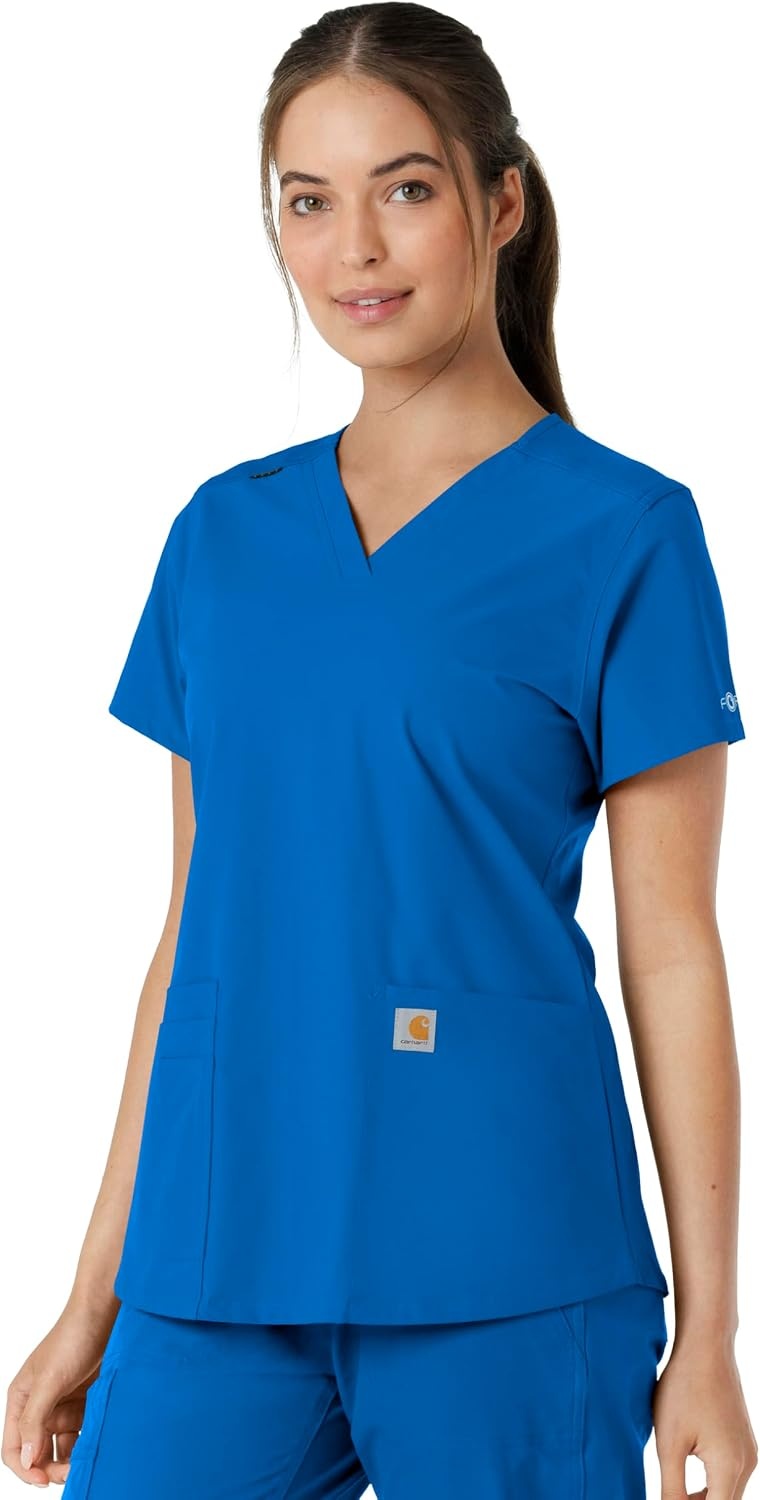 image:imageCarhartt Scrubs for Women Force CrossFlex Panel VNeck Tops with 3 PocketsRoyal