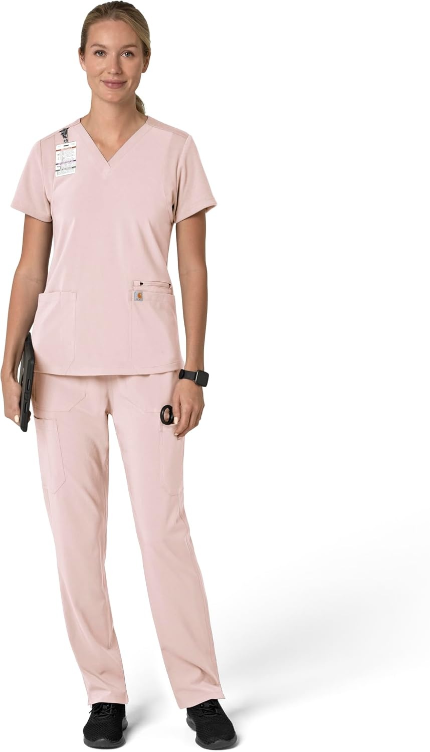 image:imageCarhartt Scrubs for Women Force CrossFlex Panel VNeck Tops with 3 PocketsSoft Rose