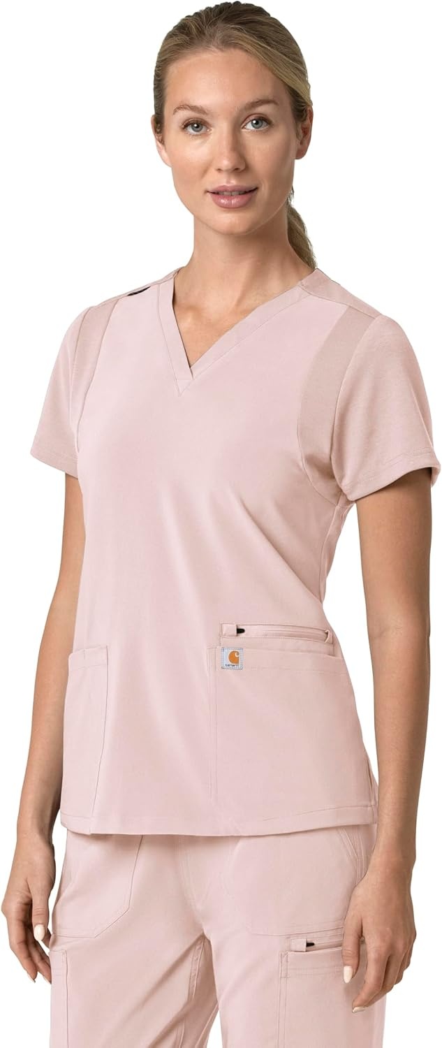 image:imageCarhartt Scrubs for Women Force CrossFlex Panel VNeck Tops with 3 PocketsSoft Rose