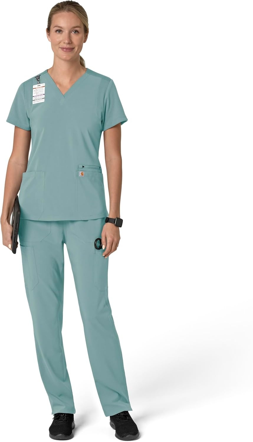 image:imageCarhartt Scrubs for Women Force CrossFlex Panel VNeck Tops with 3 PocketsSummer Blue