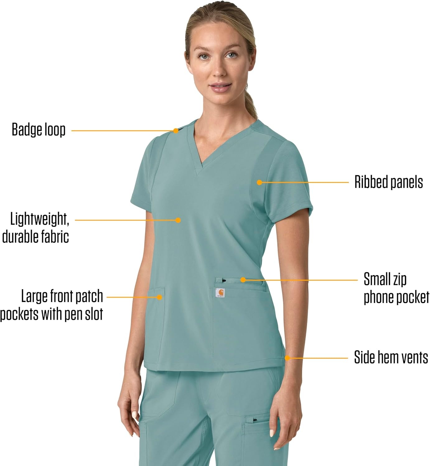 image:imageCarhartt Scrubs for Women Force CrossFlex Panel VNeck Tops with 3 PocketsSummer Blue
