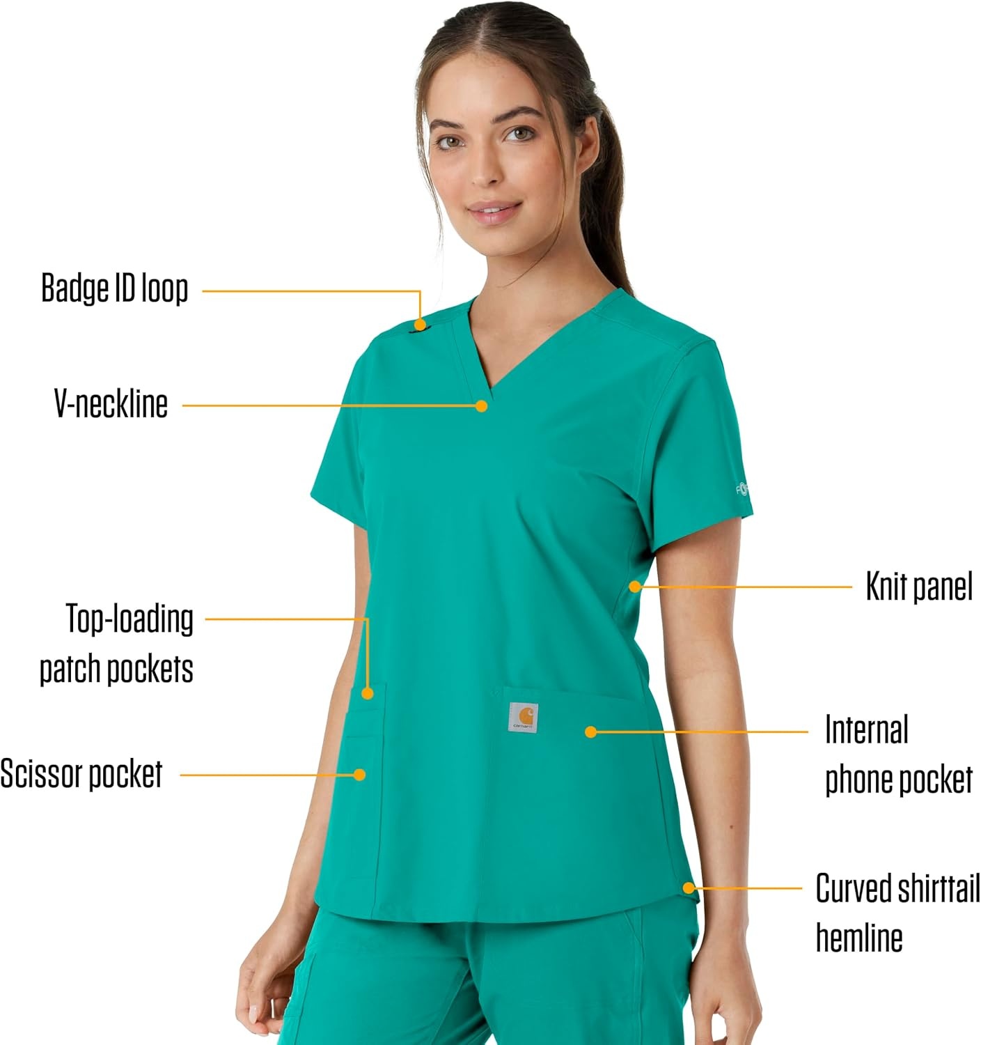 image:imageCarhartt Scrubs for Women Force CrossFlex Panel VNeck Tops with 3 PocketsTeal