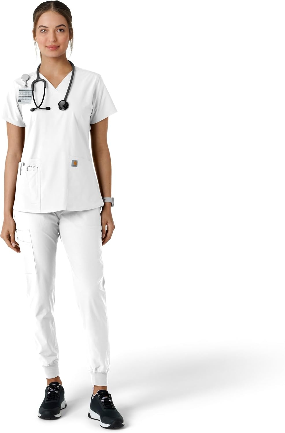 image:imageCarhartt Scrubs for Women Force CrossFlex Panel VNeck Tops with 3 PocketsWhite