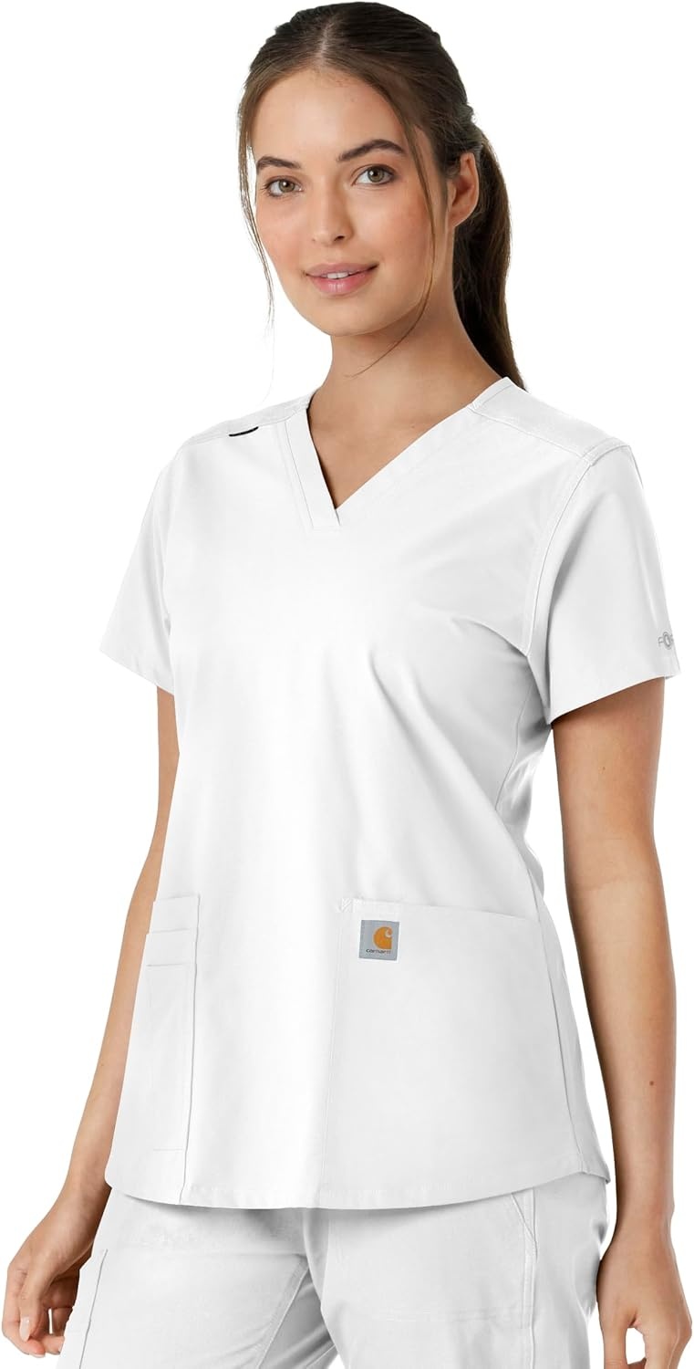 image:imageCarhartt Scrubs for Women Force CrossFlex Panel VNeck Tops with 3 PocketsWhite