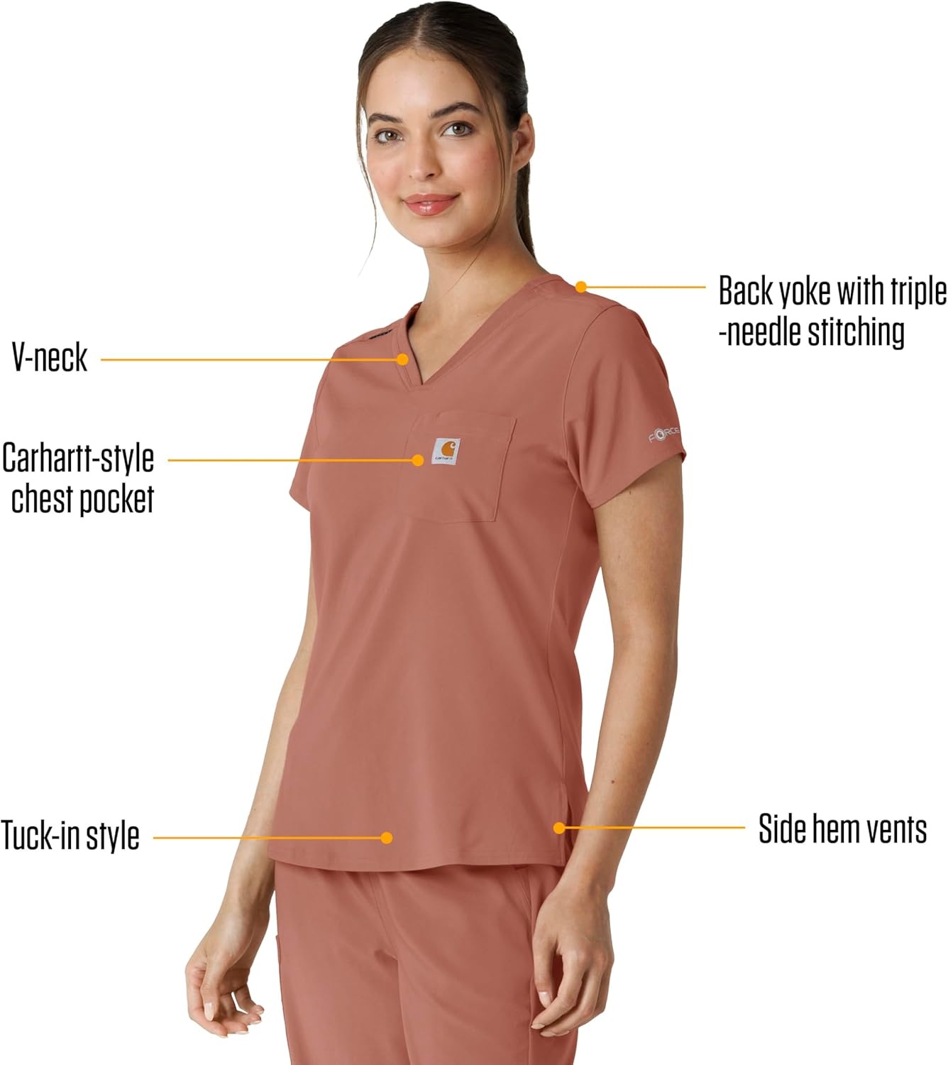 image:imageCarhartt Scrubs for Women Force CrossFlex Panel VNeck Tops with 3 PocketsWild Rose