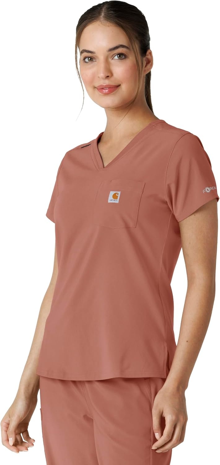 image:imageCarhartt Scrubs for Women Force CrossFlex Panel VNeck Tops with 3 PocketsWild Rose