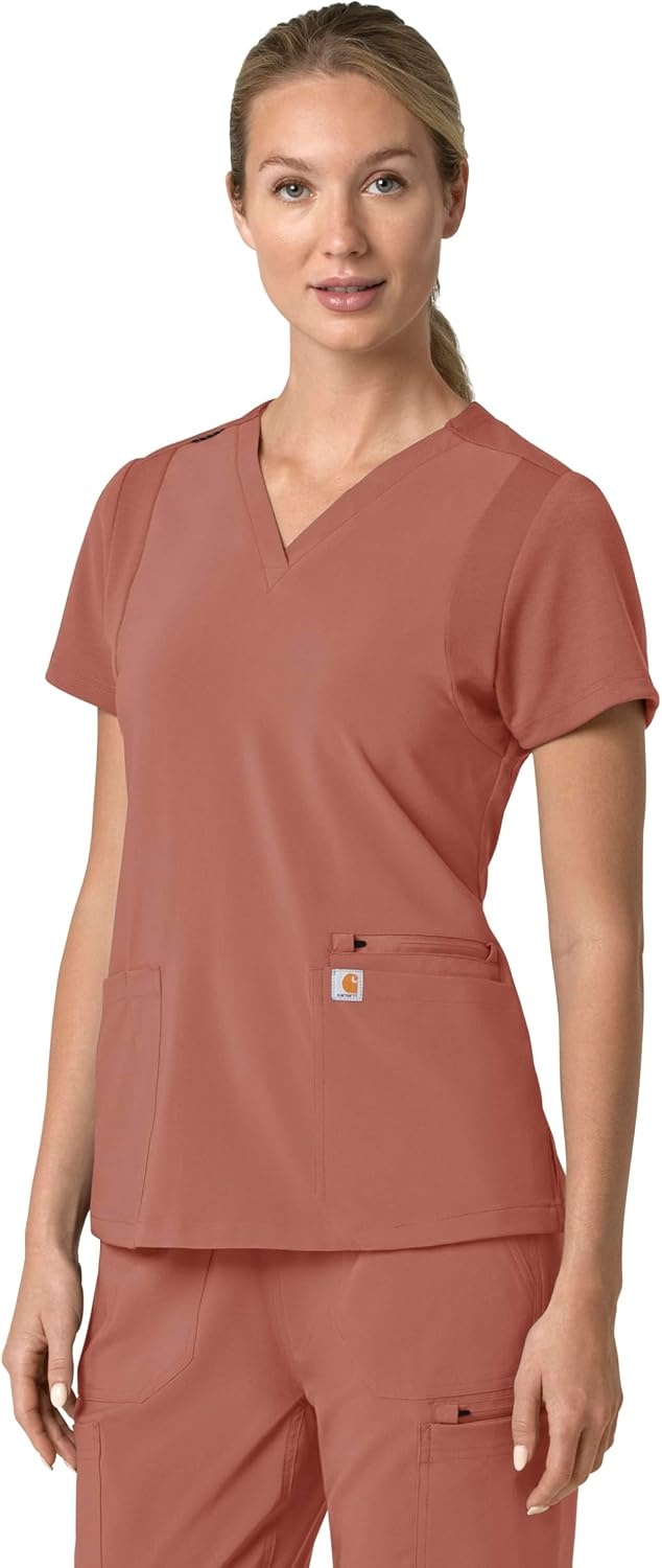 image:imageCarhartt Scrubs for Women Force CrossFlex Panel VNeck Tops with 3 PocketsWildrose