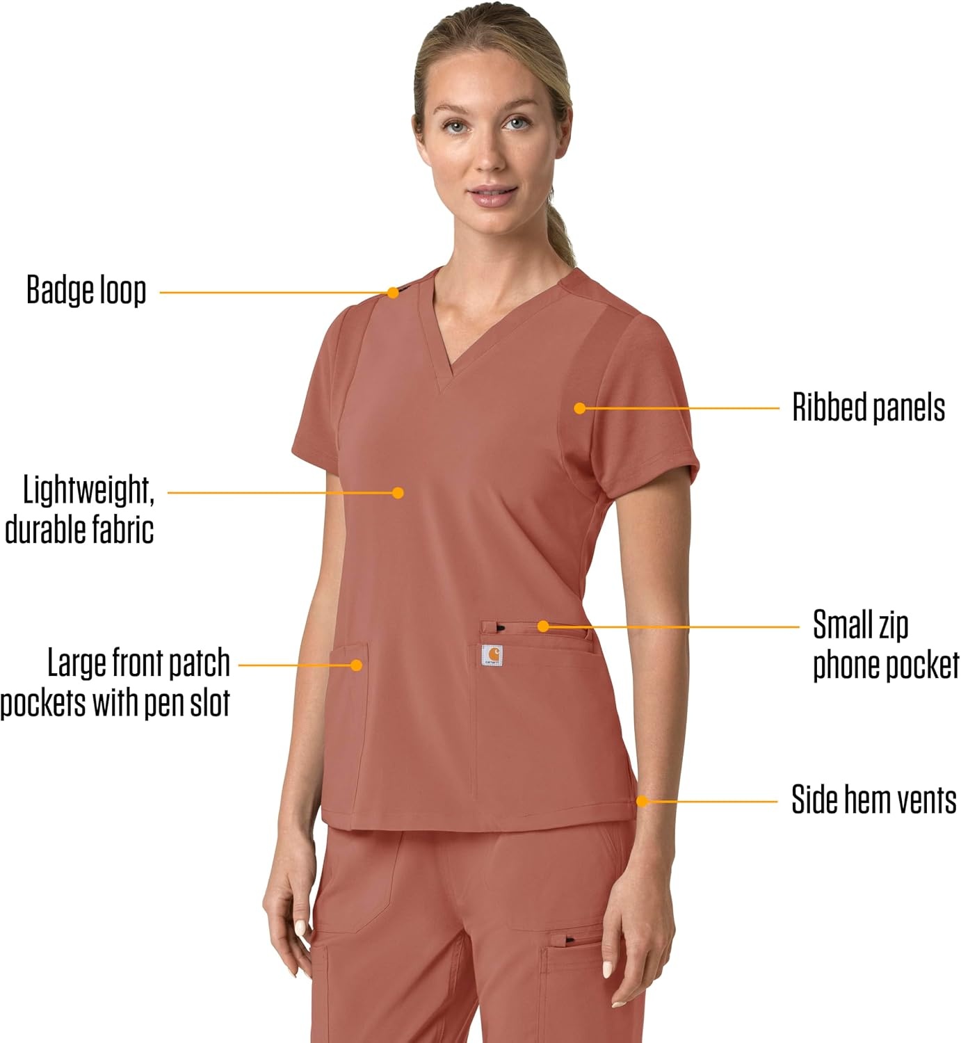 image:imageCarhartt Scrubs for Women Force CrossFlex Panel VNeck Tops with 3 PocketsWildrose