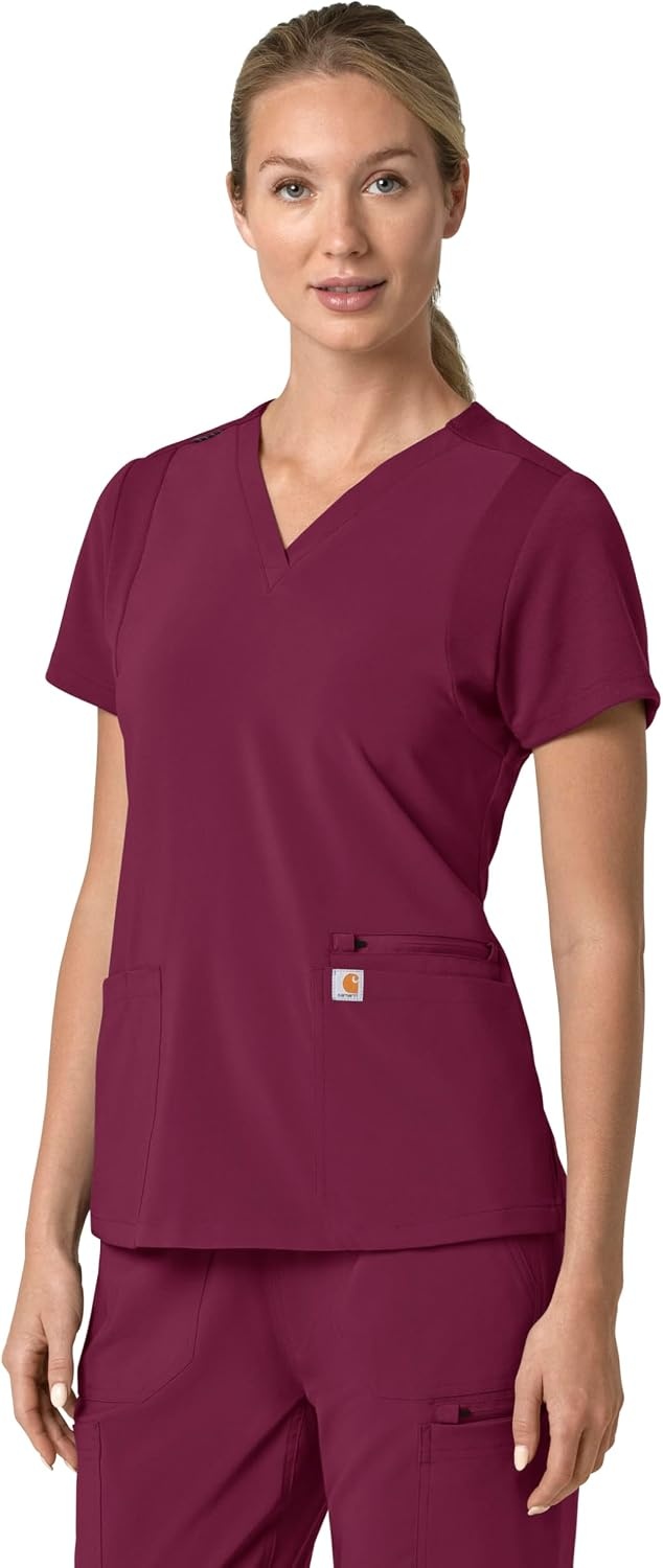 image:imageCarhartt Scrubs for Women Force CrossFlex Panel VNeck Tops with 3 PocketsWine
