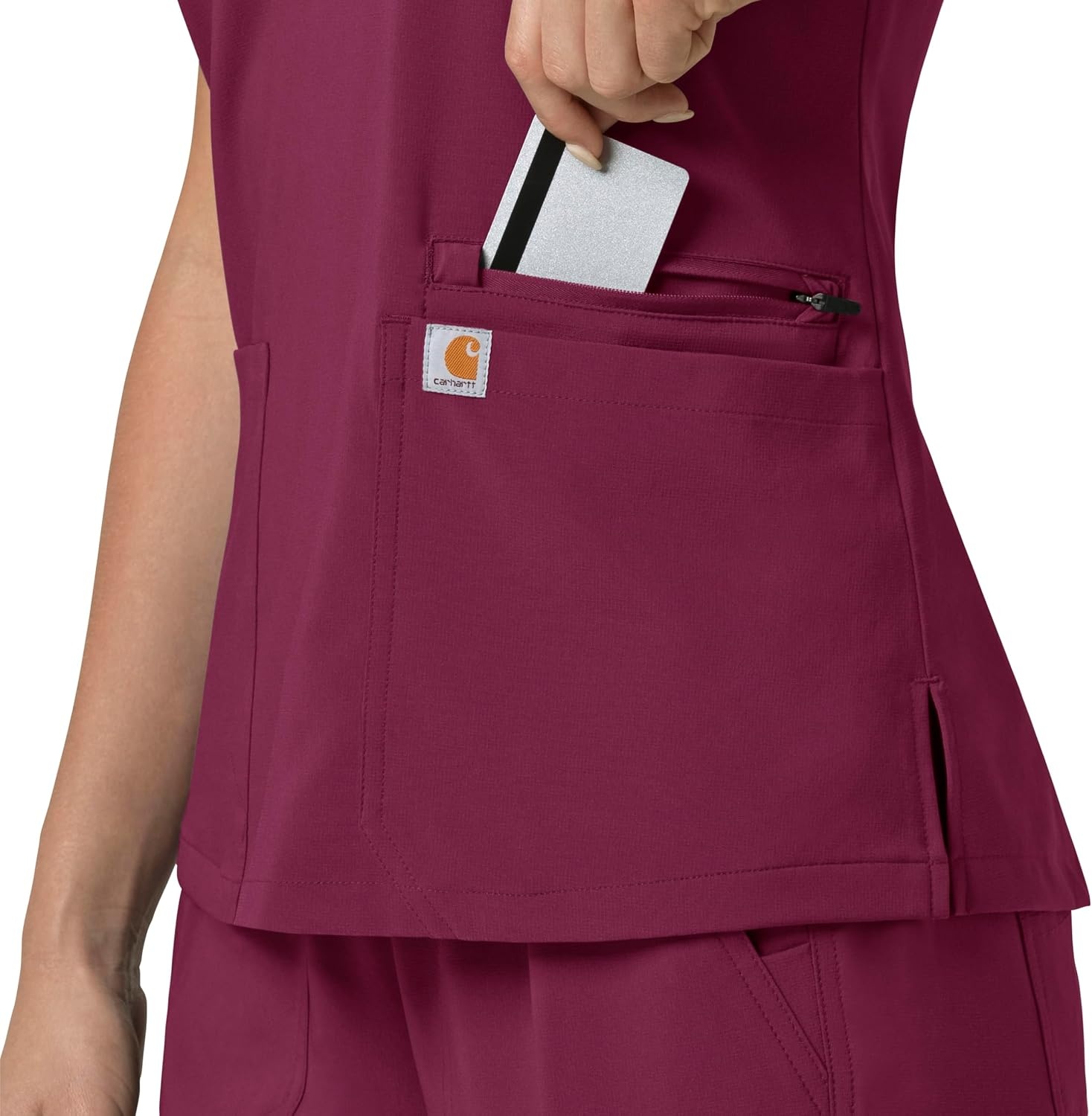 image:imageCarhartt Scrubs for Women Force CrossFlex Panel VNeck Tops with 3 PocketsWine
